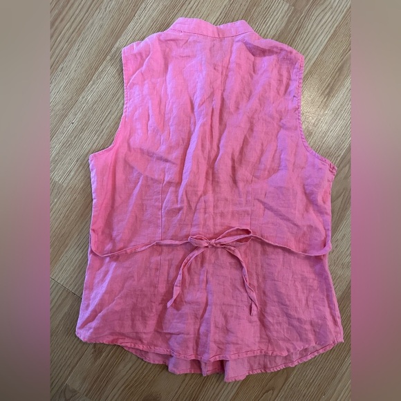 Tweeds Women’s Medium 100% Linen Button Up Tank Pleated Tied Back Shirt - Picture 4 of 4
